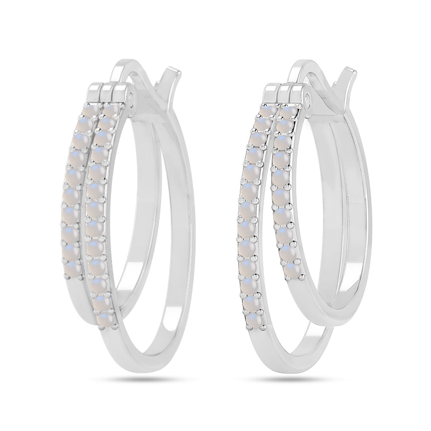 Double Row Hoop Earrings | 925 Sterling Silver Birthstone Stud Earrings | Diamond Accent Gemstone Earrings | 15 Birthstone Options | Gift for Women