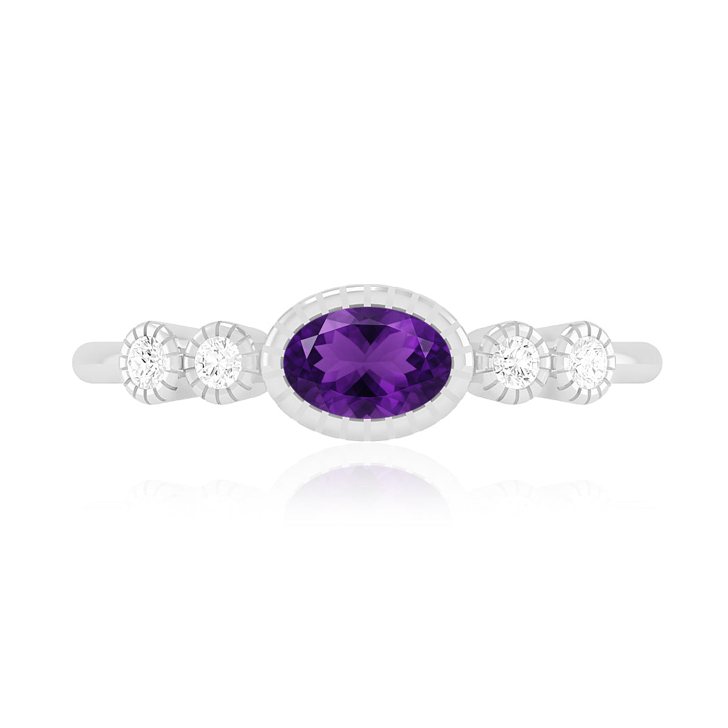 Bezel Set Three-Stone Ring | Sterling Silver Birthstone Ring | Genuine Gemstone & Diamond Studded Ring | Personalized Promise Ring | Gift for Her