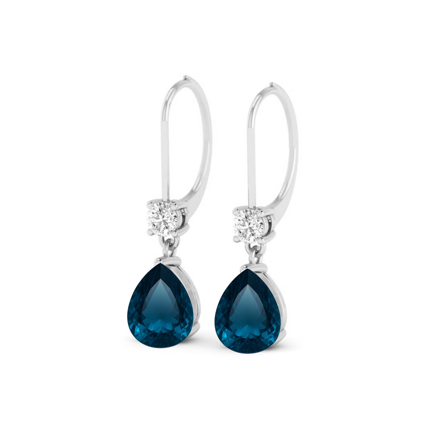 Pear Drop Lever back Earrings | 925 Sterling Silver Birthstone Stud Earrings | Diamond Accent Gemstone Earrings | 15 Birthstone Options | Gift for Women