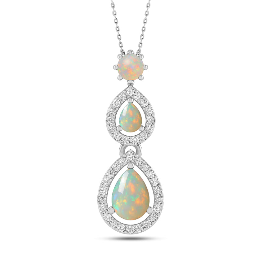 Double Pear Halo Drop Pendant | Sterling Silver Birthstone Necklace | Diamond Accent | Adjustable Chain | 15 Gemstone Choices