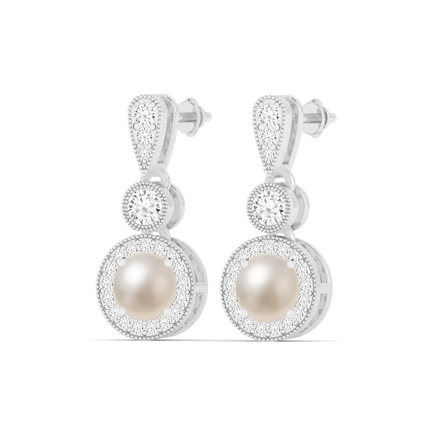 Three-Tier Halo Drop Earrings | 925 Sterling Silver Birthstone Stud Earrings | Diamond Accent Gemstone Earrings | 15 Birthstone Options | Gift for Women