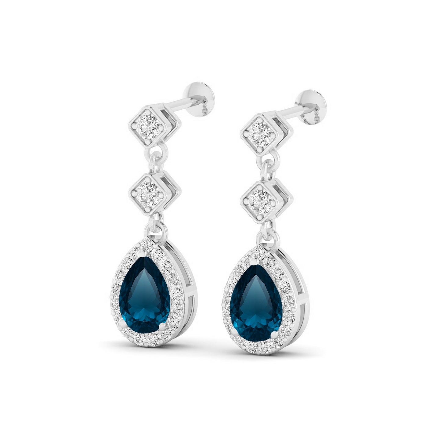 Halo Drop Earrings | 925 Sterling Silver Birthstone Stud Earrings | Diamond Accent Gemstone Earrings | 15 Birthstone Options | Gift for Women
