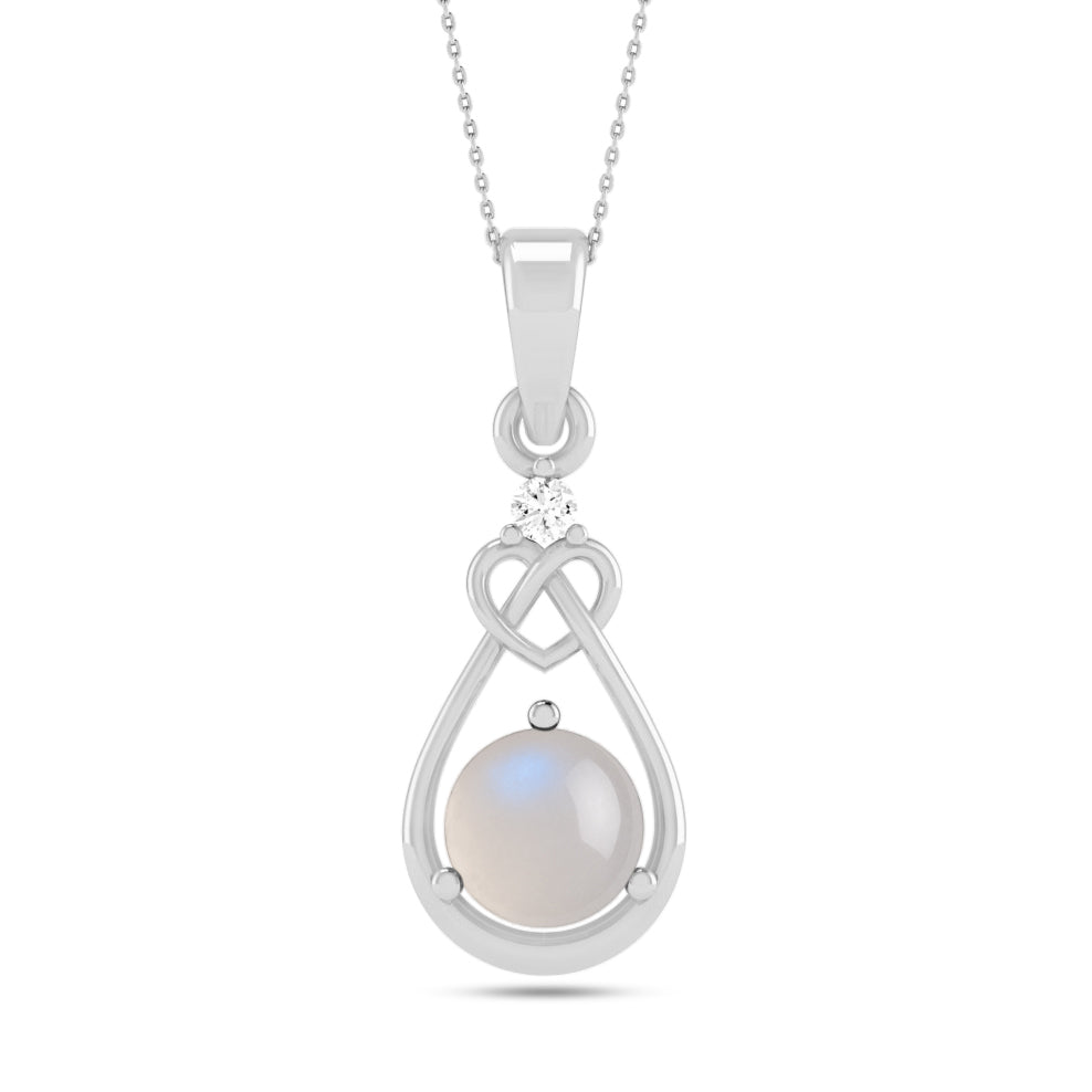 Heart Knot Teardrop Pendant | Sterling Silver Birthstone Necklace | Diamond Accent | Adjustable Chain | 15 Gemstone Choices