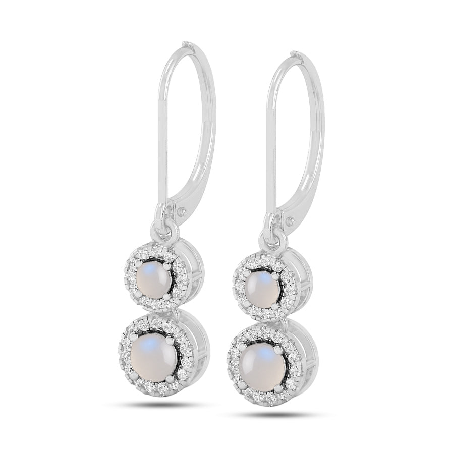 Double Halo Lever back Drop Earrings | 925 Sterling Silver Birthstone Stud Earrings | Diamond Accent Gemstone Earrings | 15 Birthstone Options | Gift for Women