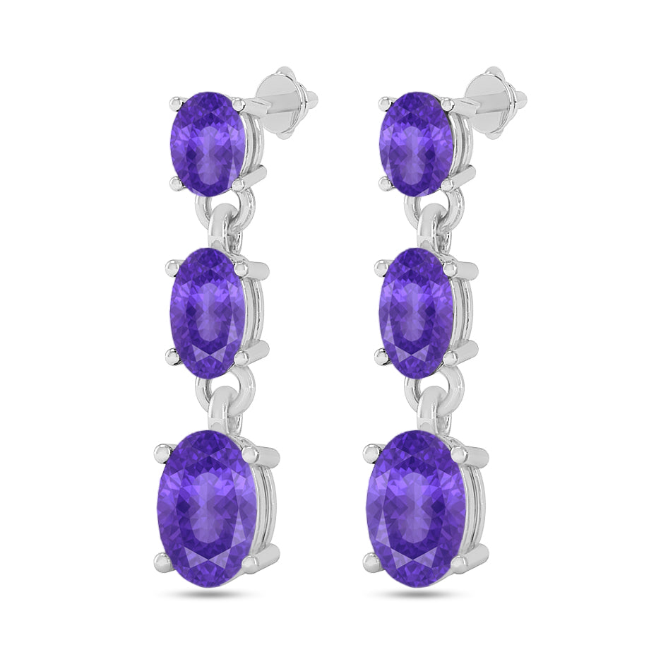 Three-Stone Drop Earrings | 925 Sterling Silver Birthstone Stud Earrings | Diamond Accent Gemstone Earrings | 15 Birthstone Options | Gift for Women