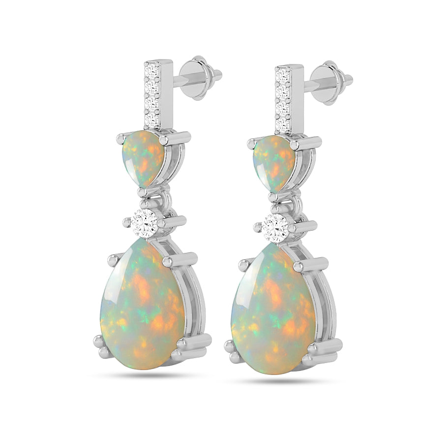 Three-Stone Drop Earrings | 925 Sterling Silver Birthstone Stud Earrings | Diamond Accent Gemstone Earrings | 15 Birthstone Options | Gift for Women