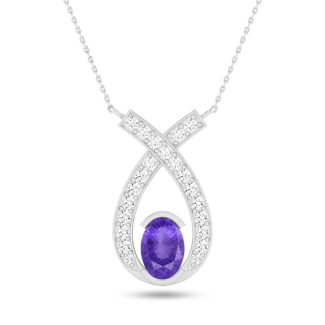 Teardrop Halo Pendant | Starburst Pendant | Heart Knot Teardrop Pendant | Sterling Silver Birthstone Necklace | Diamond Accent | Adjustable Chain | 15 Gemstone Choices