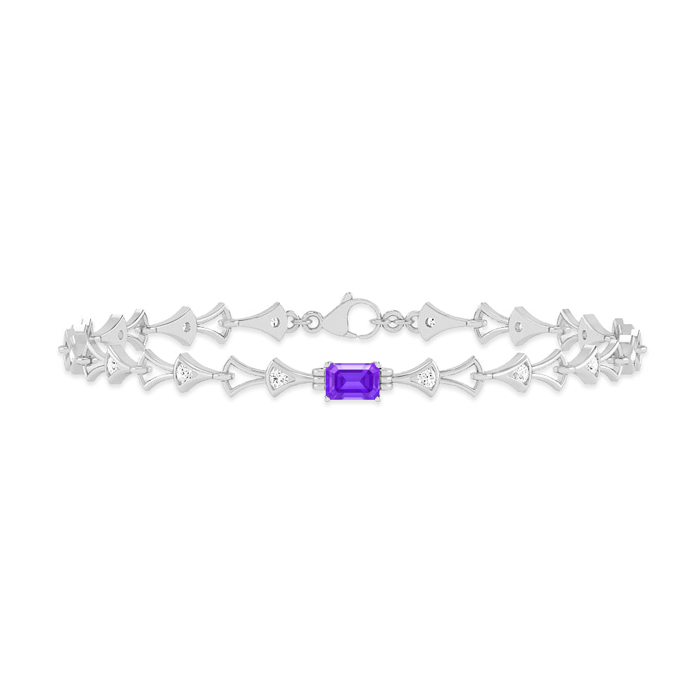 Art Deco Link Bracelet | Sterling Silver Birthstone Bracelet | Adjustable Chain | 15 Gemstone Choices | Personalized Gemstone Bracelet Floral Vine Bracelet Canter piece