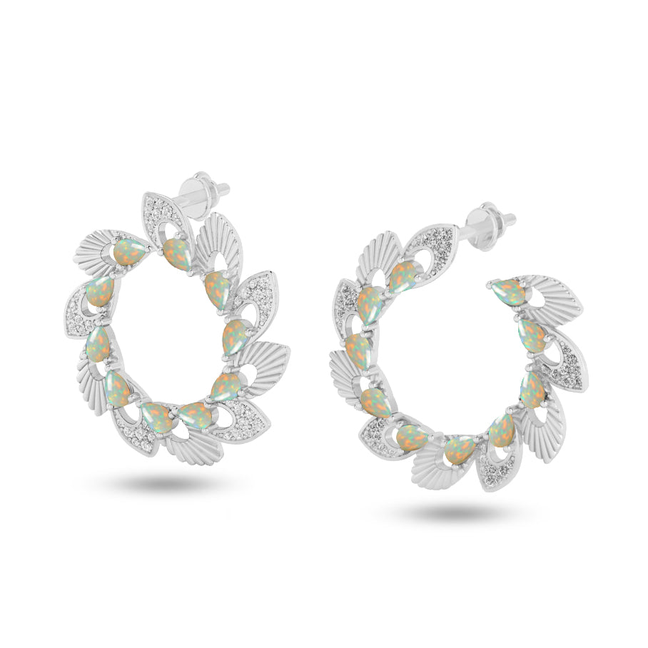 Floral Wreath Hoop Earrings | 925 Sterling Silver Birthstone Stud Earrings | Diamond Accent Gemstone Earrings | 15 Birthstone Options | Gift for Women