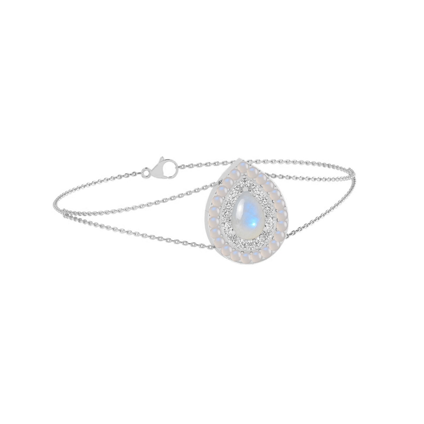 Pear Double Halo Jewelry Component | Sterling Silver Birthstone Bracelet | Adjustable Chain | 15 Gemstone Choices | Personalized Gemstone Bracelet