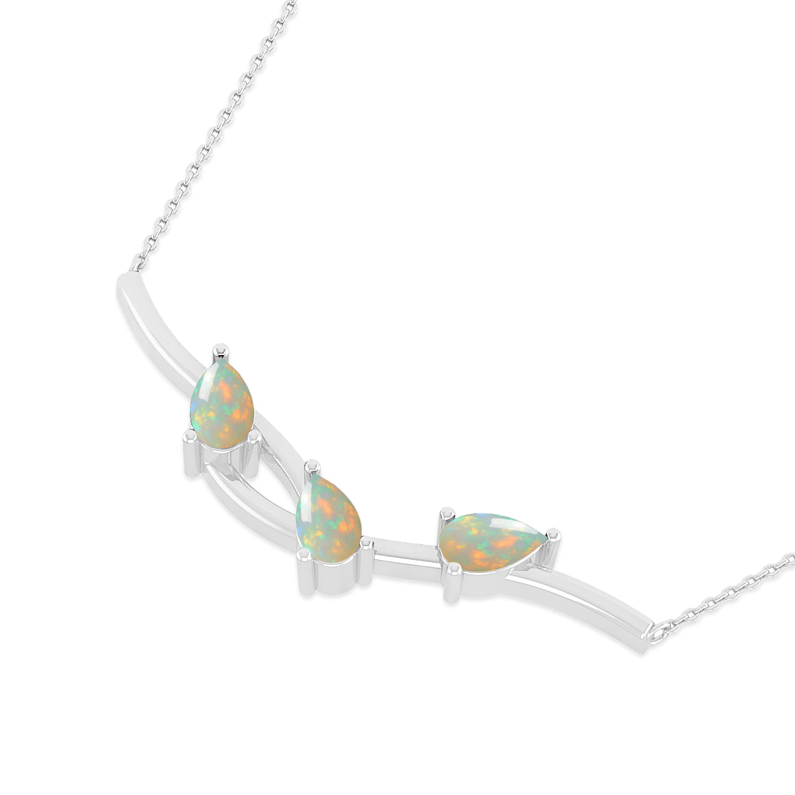 Three-Stone Curved Bar Necklace | Sterling Silver Birthstone Necklace | Adjustable Chain | 15 Gemstone Choices | Personalized Gemstone Pendant