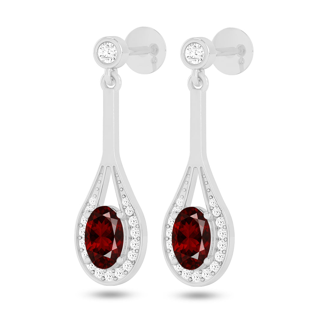 Teardrop Halo Dangle Earrings | 925 Sterling Silver Birthstone Stud Earrings | Diamond Accent Gemstone Earrings | 15 Birthstone Options | Gift for Women