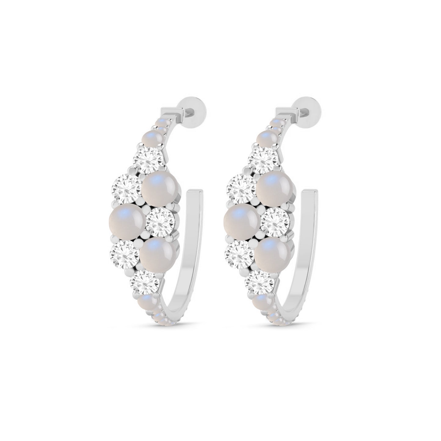 Gemstone Cluster Huggie Hoop Earrings | 925 Sterling Silver Birthstone Stud Earrings | Diamond Accent Gemstone Earrings | 15 Birthstone Options | Gift for Women