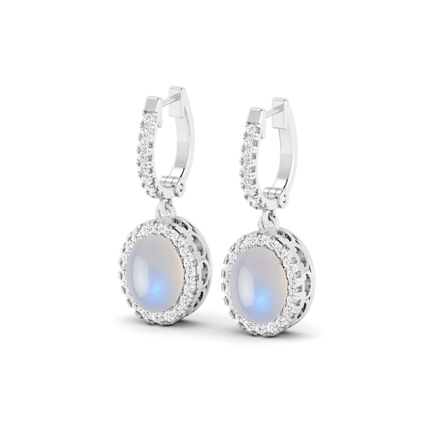 Halo Huggie Drop Earrings | 925 Sterling Silver Birthstone Stud Earrings | Diamond Accent Gemstone Earrings | 15 Birthstone Options | Gift for Women