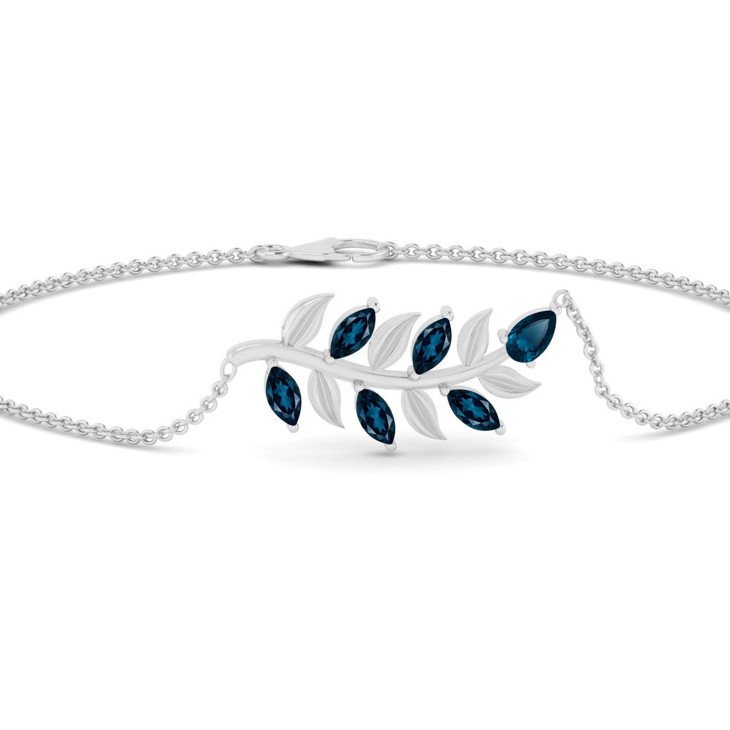 Leaf Vine Bracelet | Sterling Silver Birthstone Bracelet | Adjustable Chain | 15 Gemstone Choices | Personalized Gemstone Bracelet