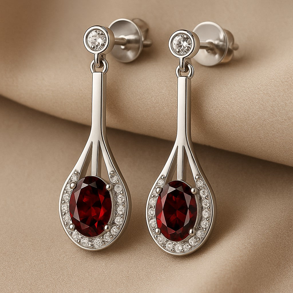 Teardrop Halo Dangle Earrings | 925 Sterling Silver Birthstone Stud Earrings | Diamond Accent Gemstone Earrings | 15 Birthstone Options | Gift for Women