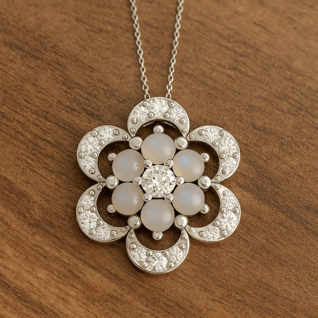 Floral Cluster Pendant | Starburst Pendant | Heart Knot Teardrop Pendant | Sterling Silver Birthstone Necklace | Diamond Accent | Adjustable Chain | 15 Gemstone Choices