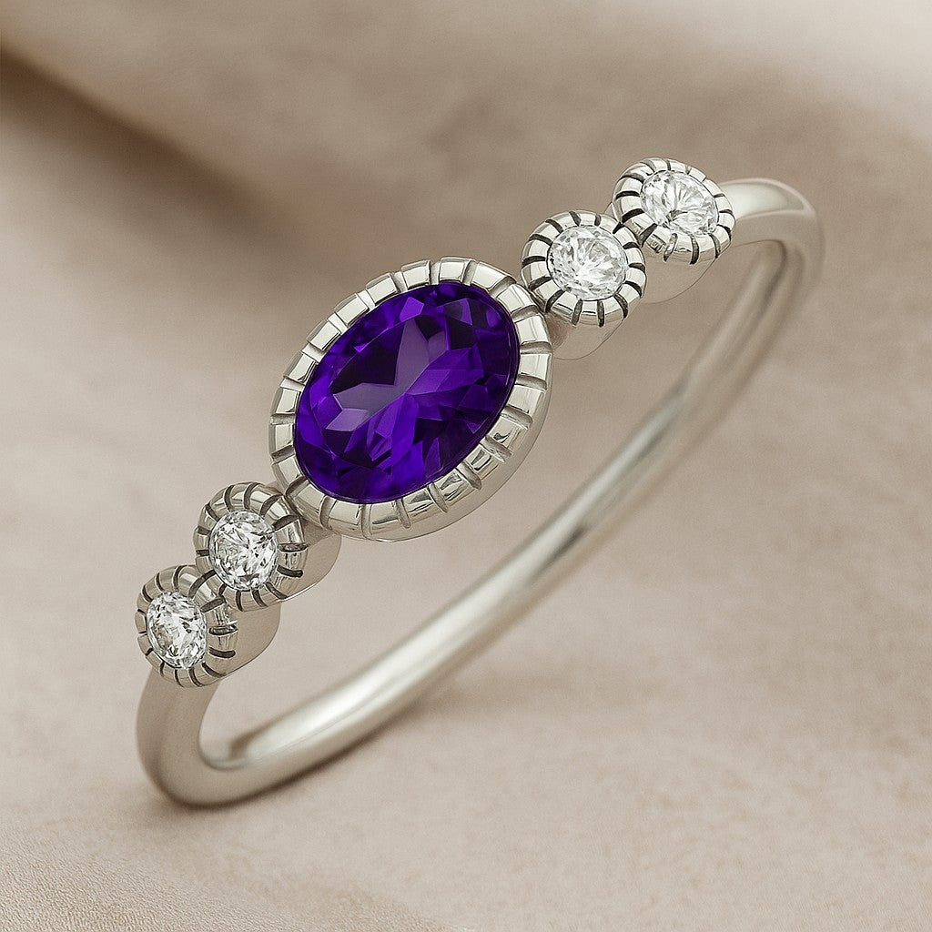 Bezel Set Three-Stone Ring | Sterling Silver Birthstone Ring | Genuine Gemstone & Diamond Studded Ring | Personalized Promise Ring | Gift for Her
