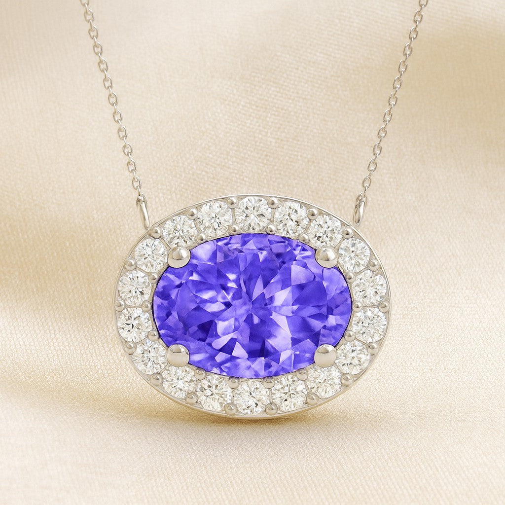 Oval Halo Solitaire Pendant | Starburst Pendant | Heart Knot Teardrop Pendant | Sterling Silver Birthstone Necklace | Diamond Accent | Adjustable Chain | 15 Gemstone Choices