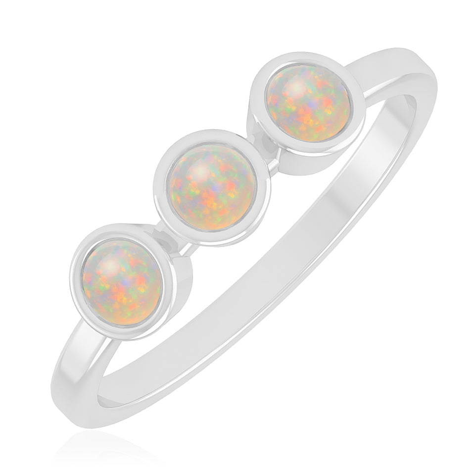 Three-Stone Bezel Ring | Sterling Silver Birthstone Ring | Genuine Gemstone & Diamond Studded Ring | Personalized Promise Ring | Gift for Her