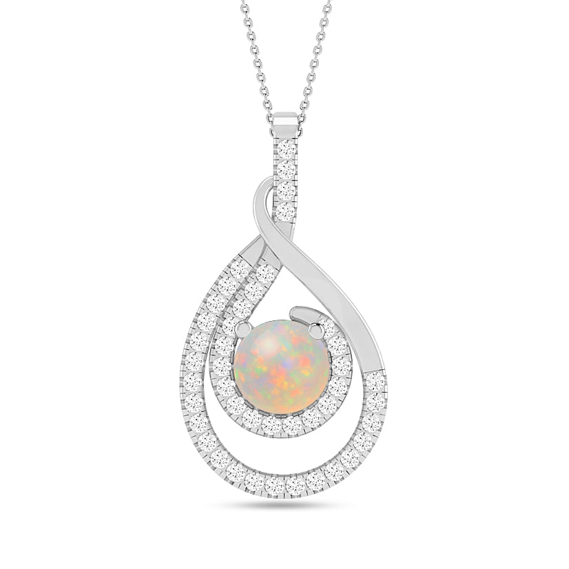 Teardrop Swirl Halo Pendant | Starburst Pendant | Heart Knot Teardrop Pendant | Sterling Silver Birthstone Necklace | Diamond Accent | Adjustable Chain | 15 Gemstone Choices