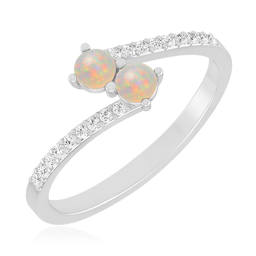Toi et Moi Ring | Sterling Silver Birthstone Ring | Genuine Gemstone & Diamond Studded Ring | Personalized Promise Ring | Gift for Her