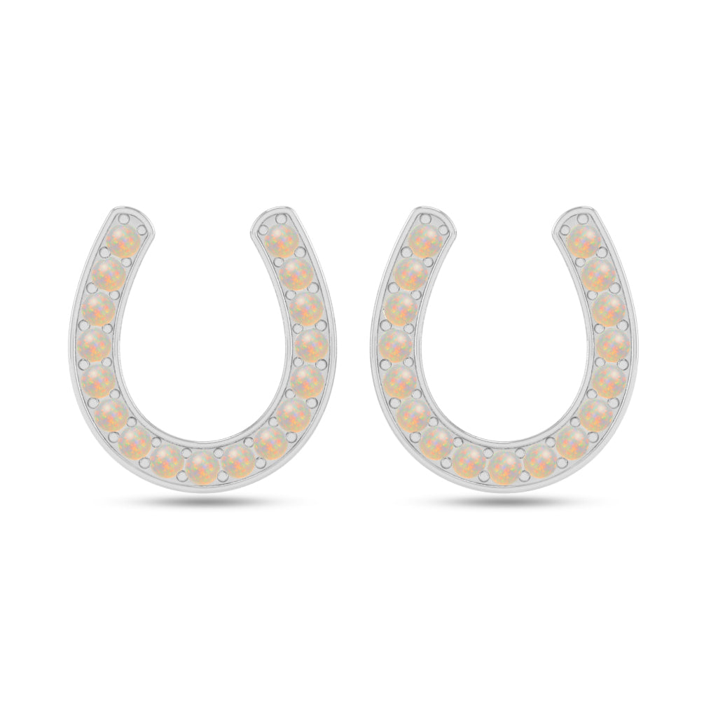 Horseshoe Stud Earrings | 925 Sterling Silver Birthstone Stud Earrings | Diamond Accent Gemstone Earrings | 15 Birthstone Options | Gift for Women