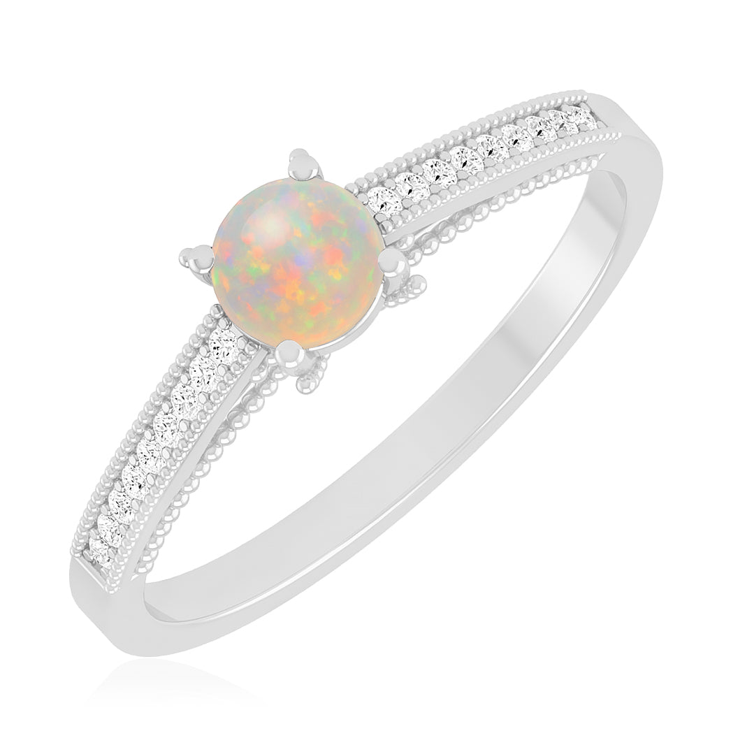 Milgrain Solitaire Ring | Sterling Silver Birthstone Ring | Genuine Gemstone & Diamond Studded Ring | Personalized Promise Ring | Gift for Her