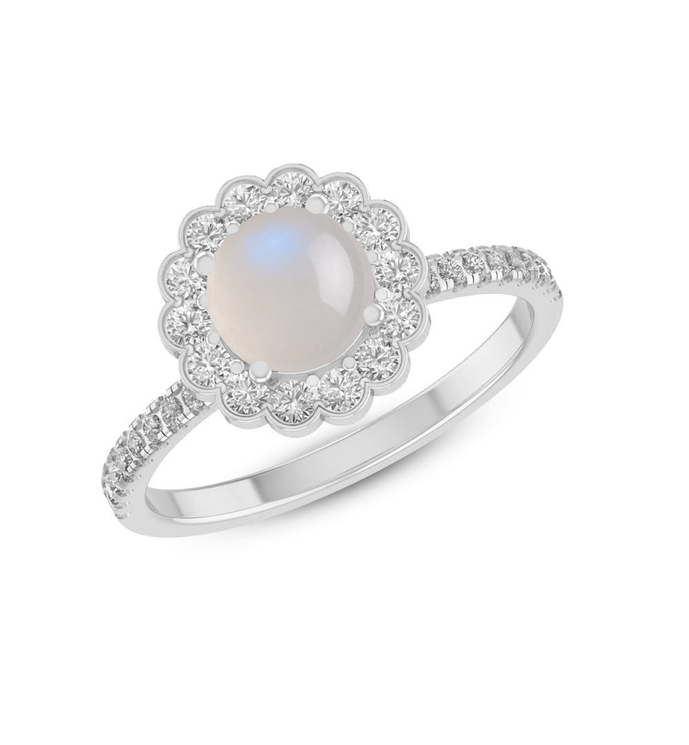 Floral Halo Ring | Sterling Silver Birthstone Ring | Genuine Gemstone & Diamond Studded Ring | Personalized Promise Ring | Gift for Her