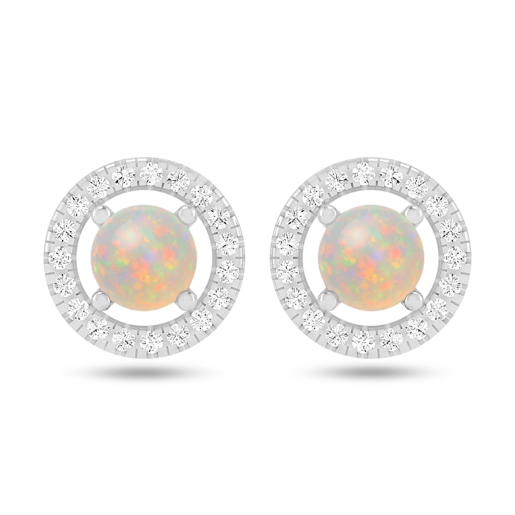 Round Halo Stud Earrings | 925 Sterling Silver Birthstone Stud Earrings | Diamond Accent Gemstone Earrings | 15 Birthstone Options | Gift for Women