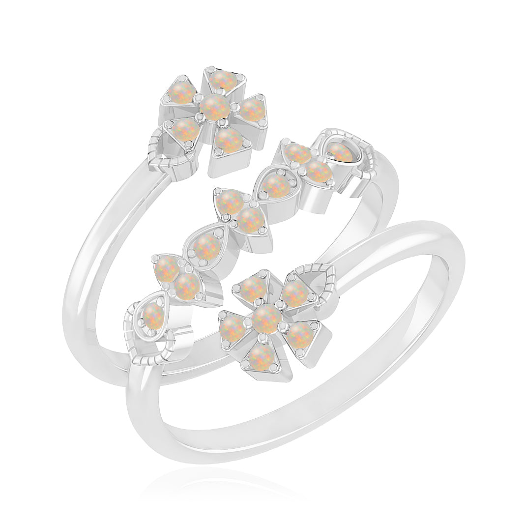 Floral Bypass Ring | Sterling Silver Birthstone Ring | Genuine Gemstone & Diamond Studded Ring | Personalized Promise Ring | Gift for Her