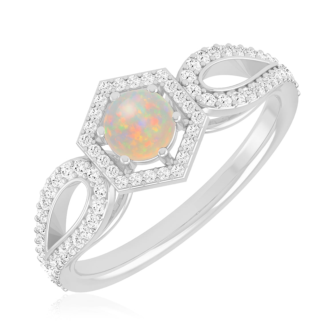 Hexagon Halo Solitaire Ring | Sterling Silver Birthstone Ring | Genuine Gemstone & Diamond Studded Ring | Personalized Promise Ring | Gift for Her