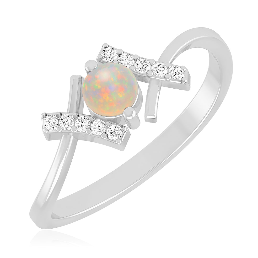 Modern Bypass Solitaire Ring | Sterling Silver Birthstone Ring | Genuine Gemstone & Diamond Studded Ring | Personalized Promise Ring | Gift for Her