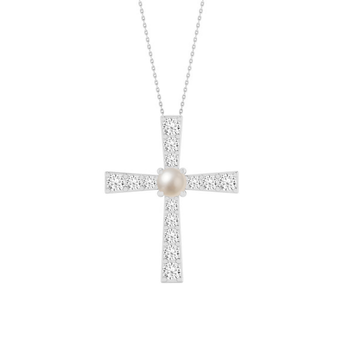 Cross Pendant | Sterling Silver Birthstone Necklace | Diamond Accent | Adjustable Chain | 15 Gemstone Choices