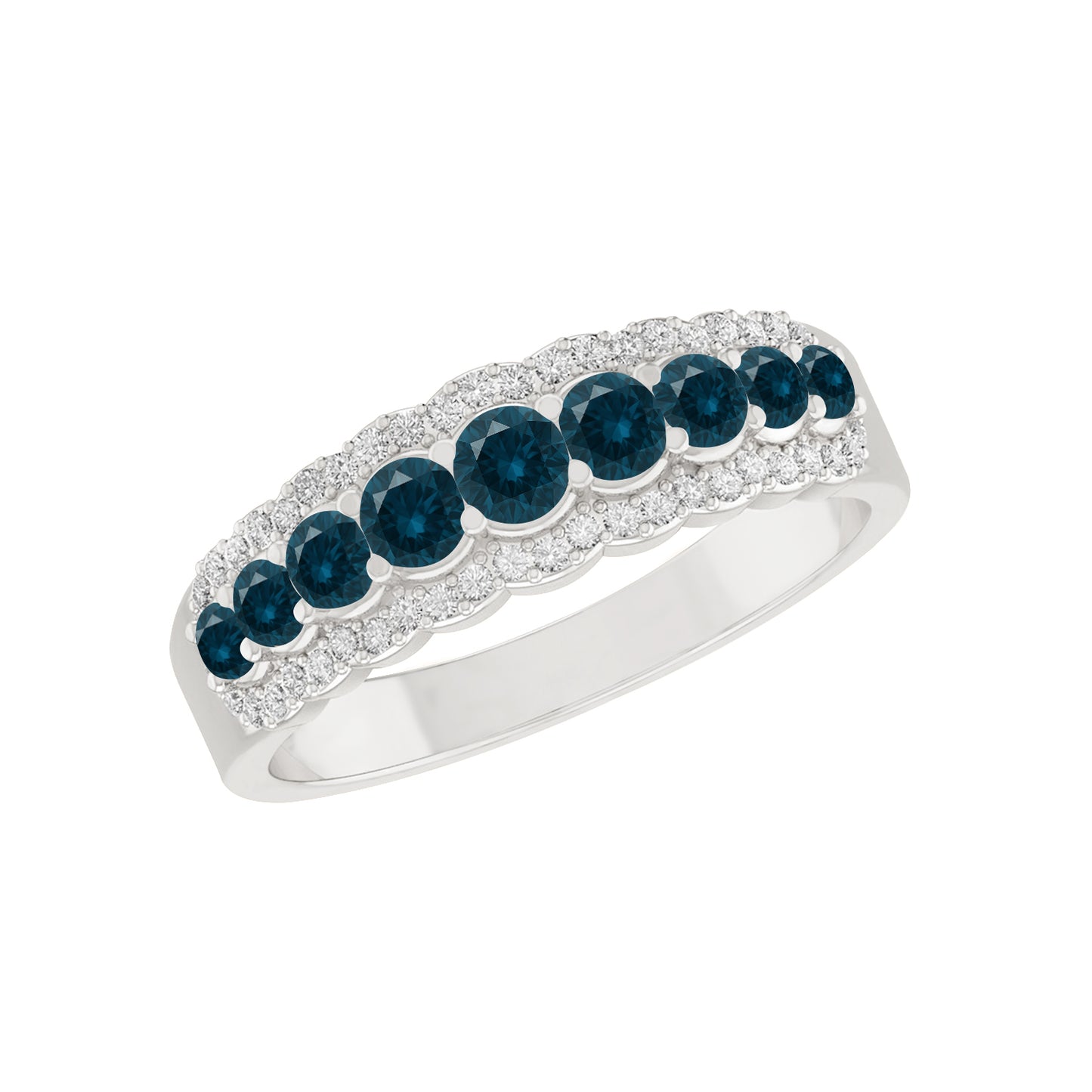 Double Halo Half Eternity Ring | Sterling Silver Birthstone Ring | Genuine Gemstone & Diamond Studded Ring | Personalized Promise Ring | Gift for Her