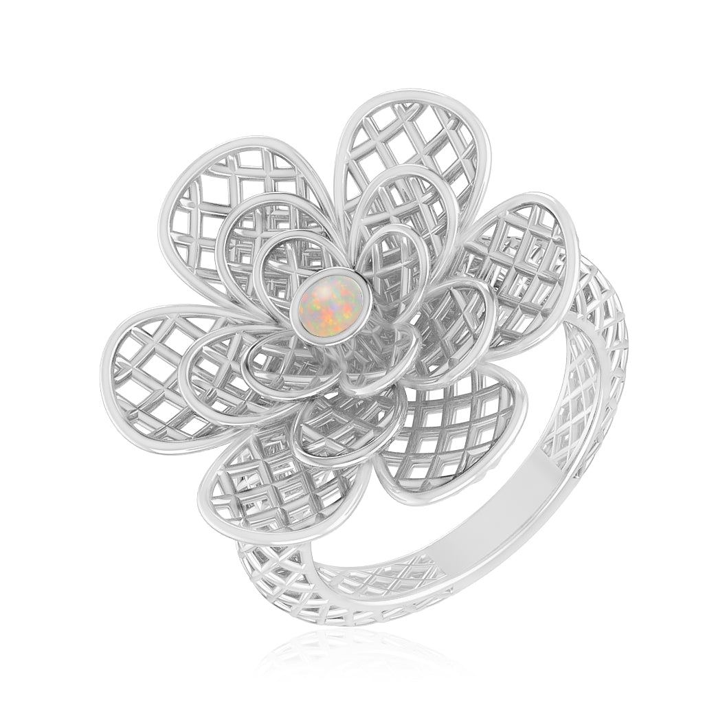 Floral Statement Ring | Sterling Silver Birthstone Ring | Genuine Gemstone & Diamond Studded Ring | Personalized Promise Ring | Gift for Her