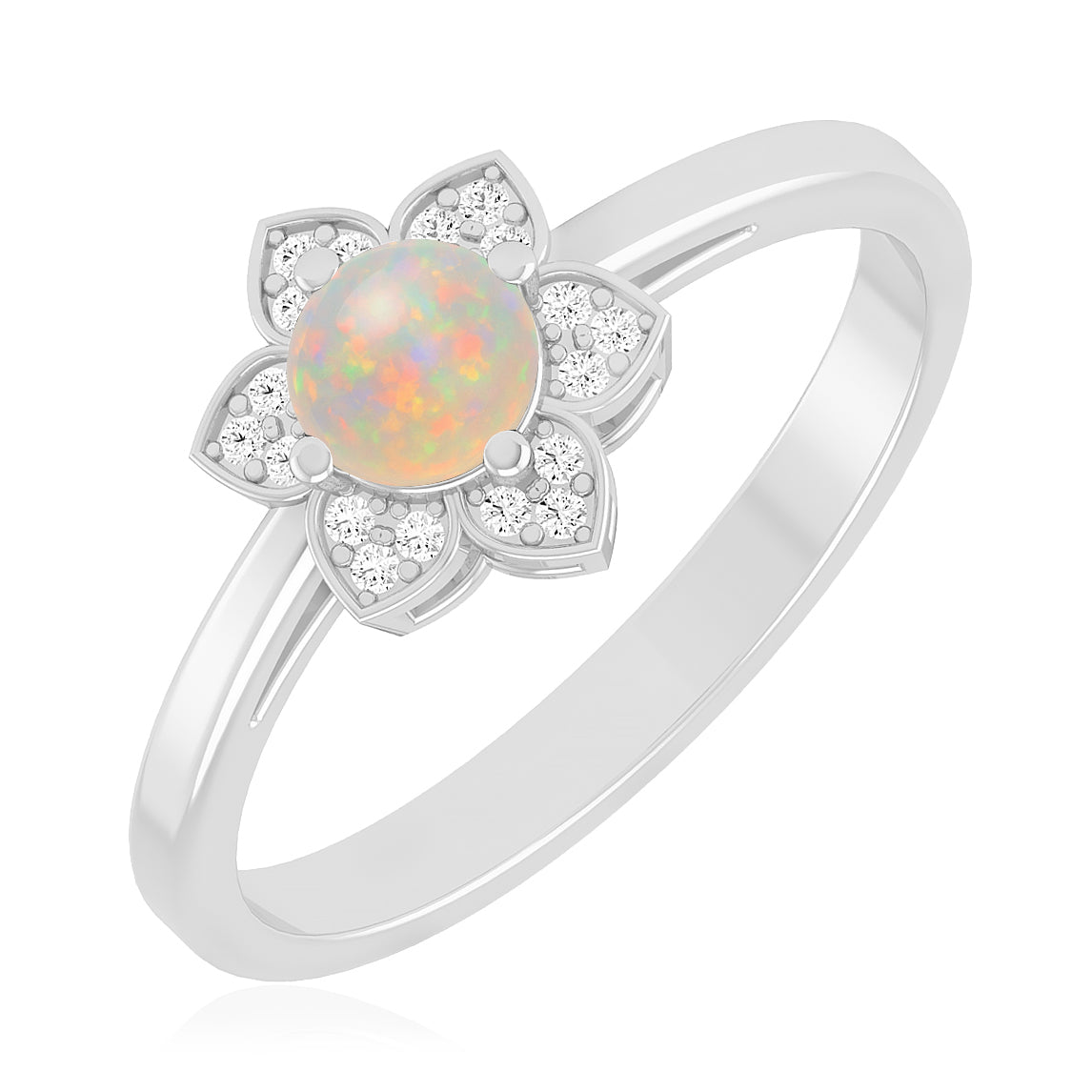 Floral Halo Solitaire Ring | Sterling Silver Birthstone Ring | Genuine Gemstone & Diamond Studded Ring | Personalized Promise Ring | Gift for Her
