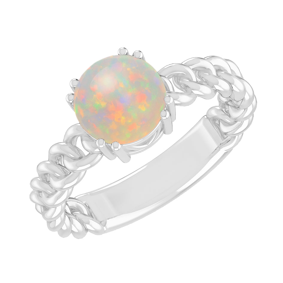 Chain Link Solitaire Ring | Sterling Silver Birthstone Ring | Genuine Gemstone & Diamond Studded Ring | Personalized Promise Ring | Gift for Her