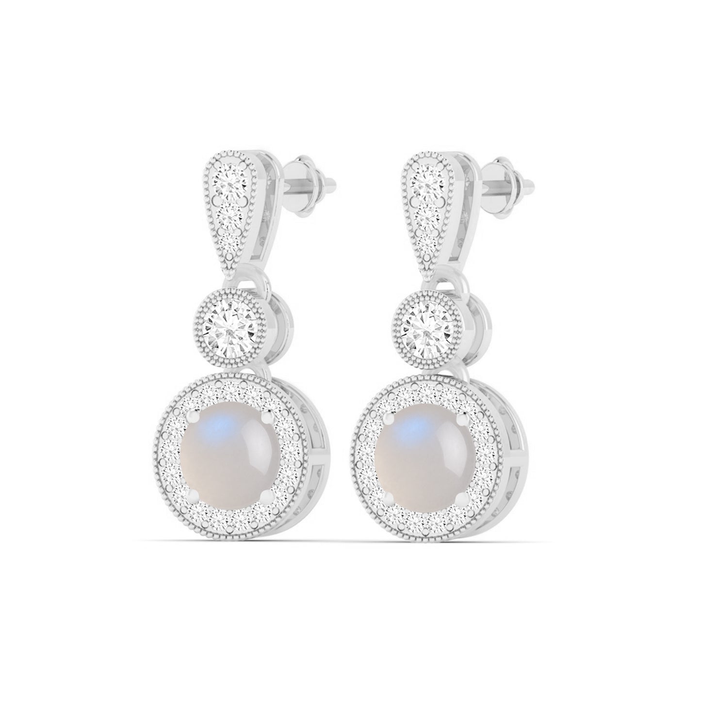 Three-Tier Halo Drop Earrings | 925 Sterling Silver Birthstone Stud Earrings | Diamond Accent Gemstone Earrings | 15 Birthstone Options | Gift for Women