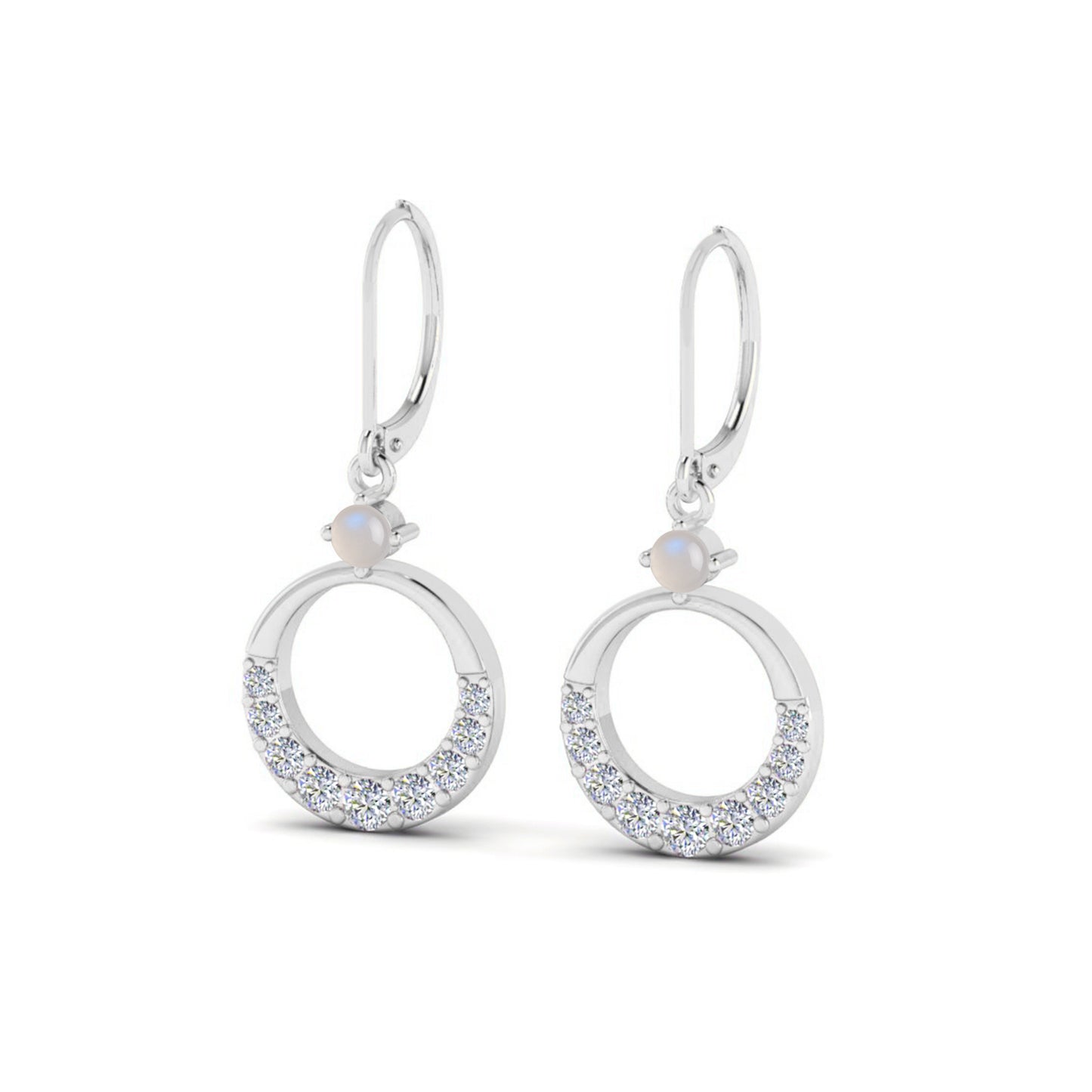 Open Circle Lever back Drop Earrings | 925 Sterling Silver Birthstone Stud Earrings | Diamond Accent Gemstone Earrings | 15 Birthstone Options | Gift for Women