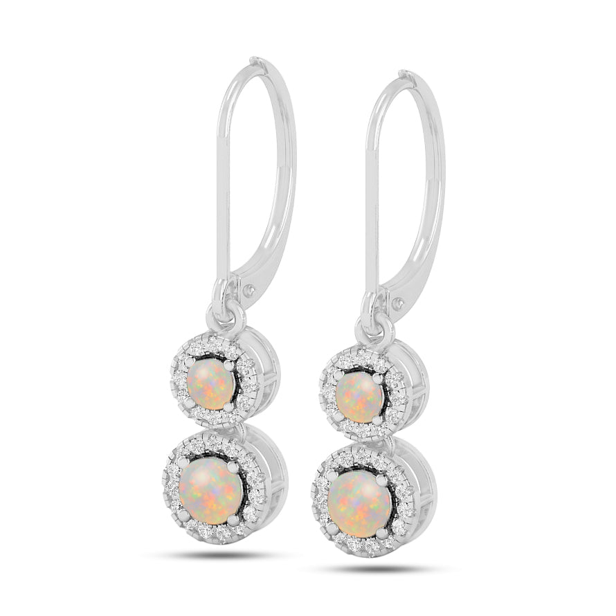Double Halo Lever back Drop Earrings | 925 Sterling Silver Birthstone Stud Earrings | Diamond Accent Gemstone Earrings | 15 Birthstone Options | Gift for Women