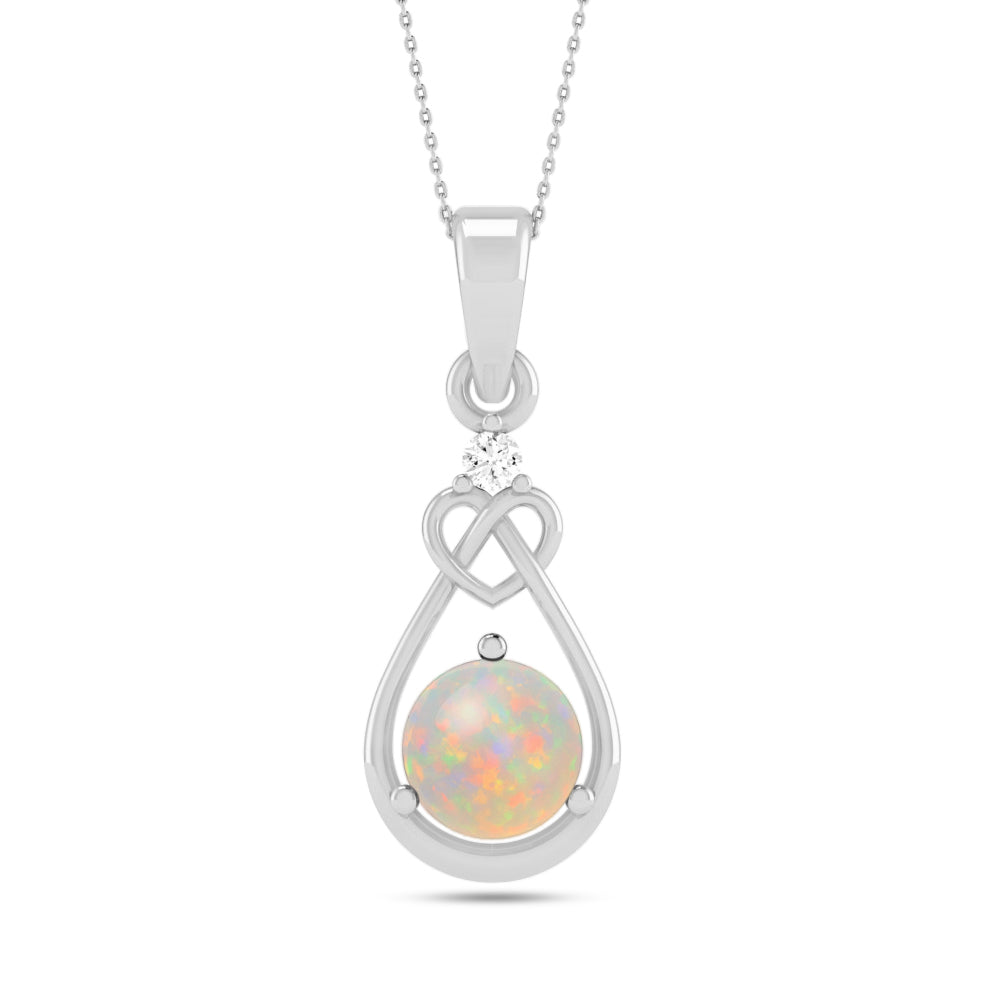 Heart Knot Teardrop Pendant | Sterling Silver Birthstone Necklace | Diamond Accent | Adjustable Chain | 15 Gemstone Choices