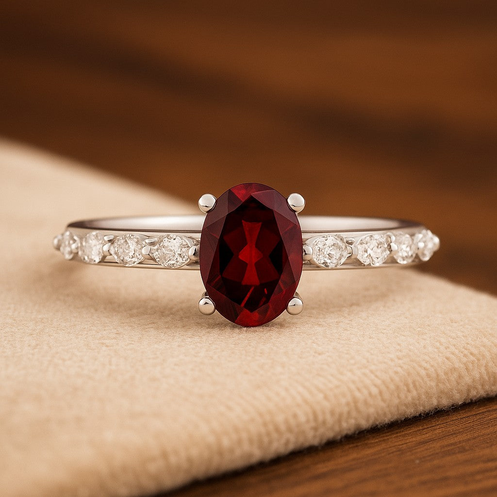 Oval Solitaire Ring with Marquise Diamond Accents | Sterling Silver Birthstone Ring | Genuine Gemstone & Diamond Studded Ring | Personalized Promise Ring | Gift for Her (Copy)
