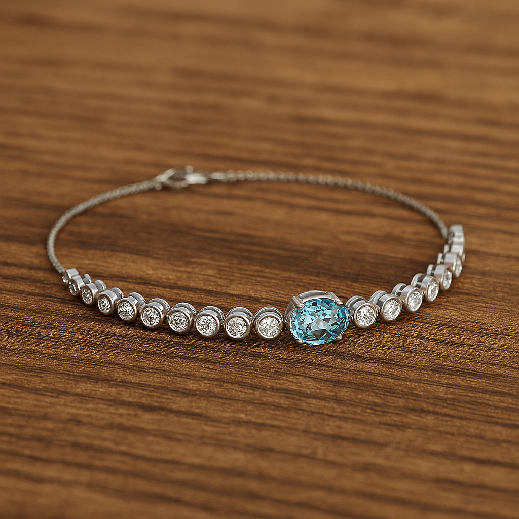 Center Stone Tennis Bracelet | Sterling Silver Birthstone Bracelet | Adjustable Chain | 15 Gemstone Choices | Personalized Gemstone Bracelet