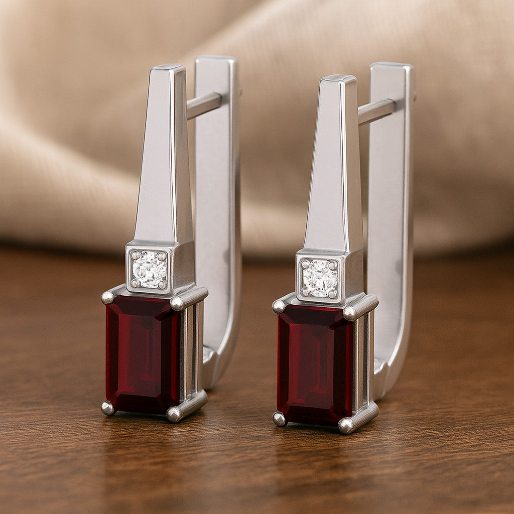 Lever back Drop Earrings | 925 Sterling Silver Birthstone Stud Earrings | Diamond Accent Gemstone Earrings | 15 Birthstone Options | Gift for Women