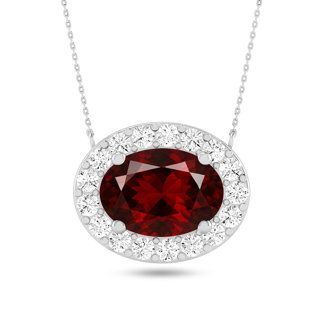 Oval Halo Solitaire Pendant | Starburst Pendant | Heart Knot Teardrop Pendant | Sterling Silver Birthstone Necklace | Diamond Accent | Adjustable Chain | 15 Gemstone Choices