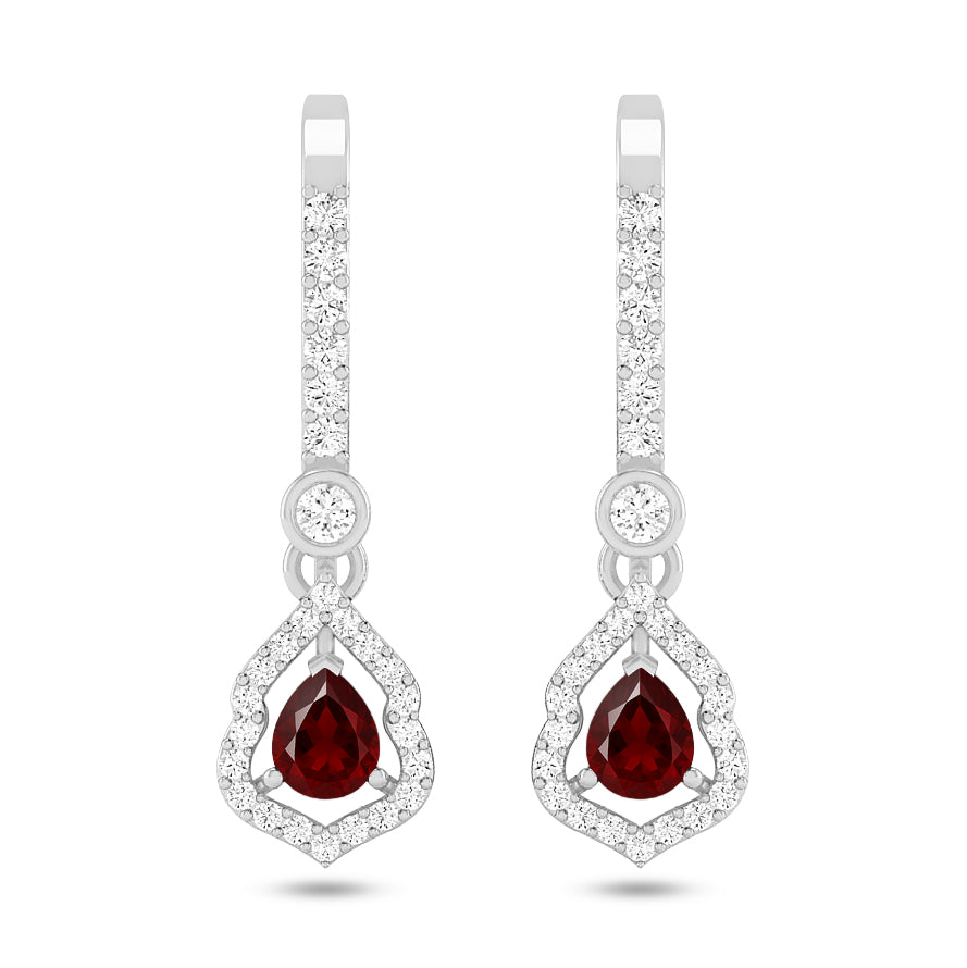 Yeh Pear Halo Open Frame Drop Earrings | 925 Sterling Silver Birthstone Stud Earrings | Diamond Accent Gemstone Earrings | 15 Birthstone Options | Gift for Women