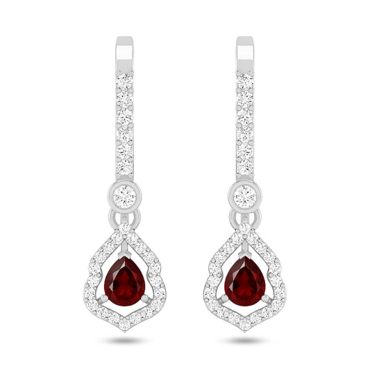 Yeh Pear Halo Open Frame Drop Earrings | 925 Sterling Silver Birthstone Stud Earrings | Diamond Accent Gemstone Earrings | 15 Birthstone Options | Gift for Women