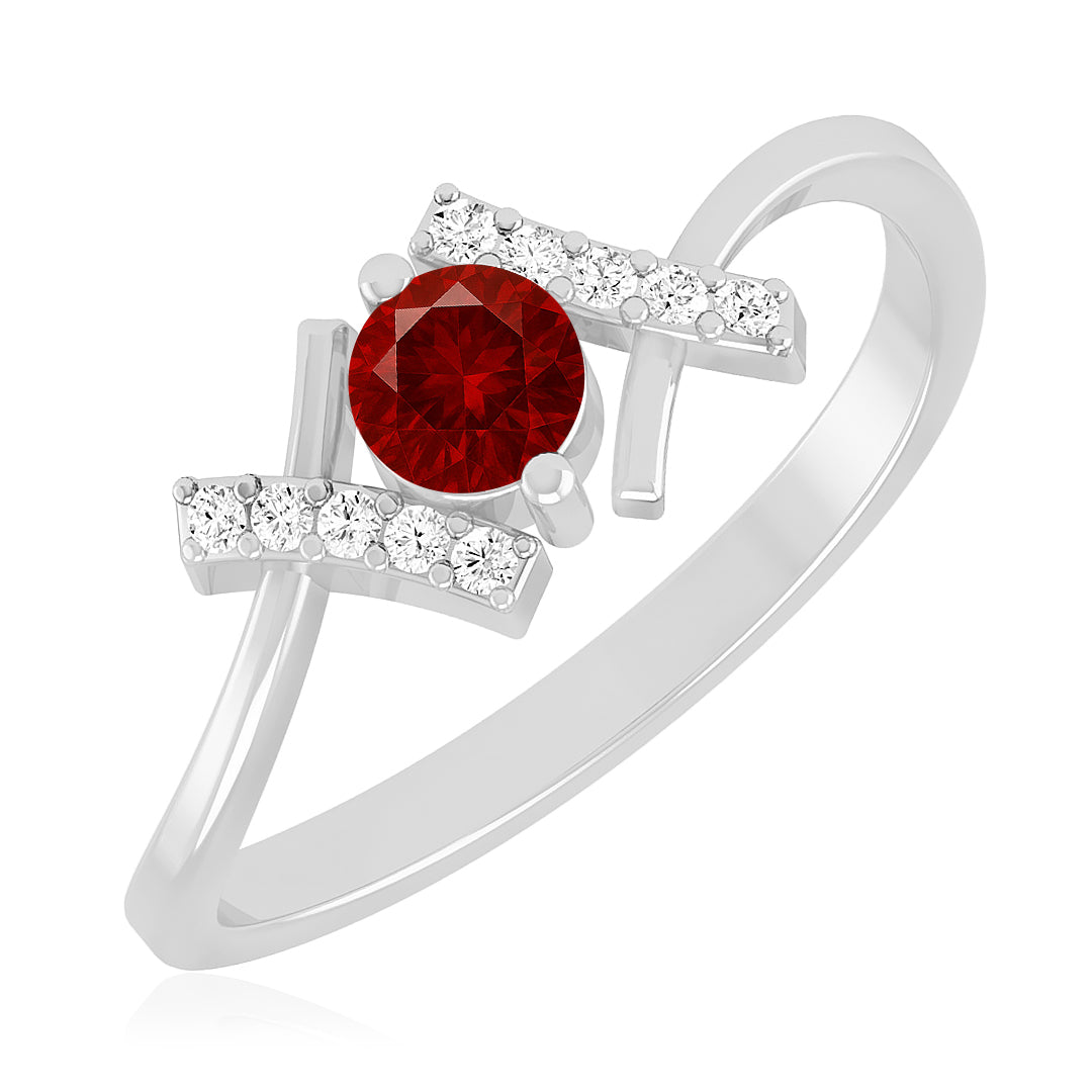 Modern Bypass Solitaire Ring | Sterling Silver Birthstone Ring | Genuine Gemstone & Diamond Studded Ring | Personalized Promise Ring | Gift for Her