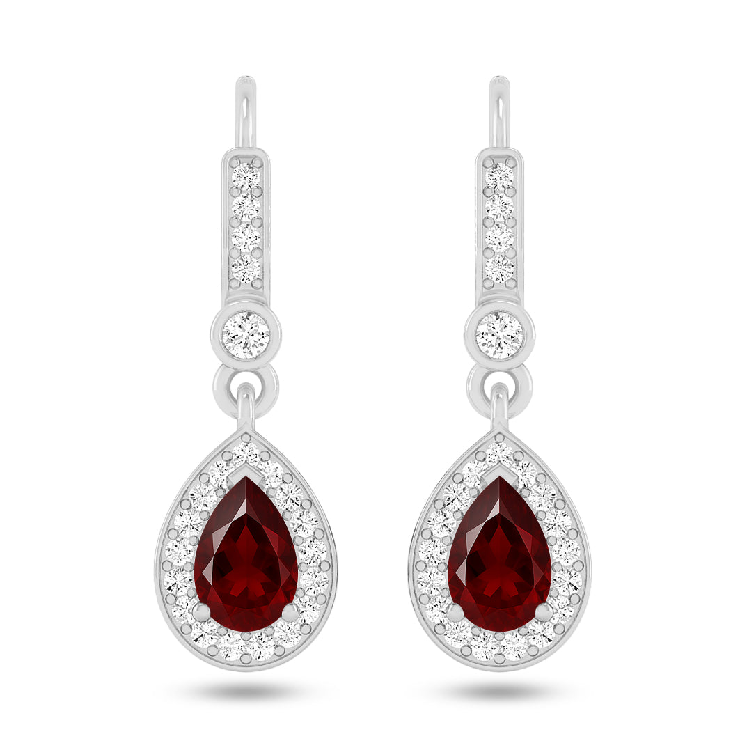 Pear Halo Drop Earrings | 925 Sterling Silver Birthstone Stud Earrings | Diamond Accent Gemstone Earrings | 15 Birthstone Options | Gift for Women